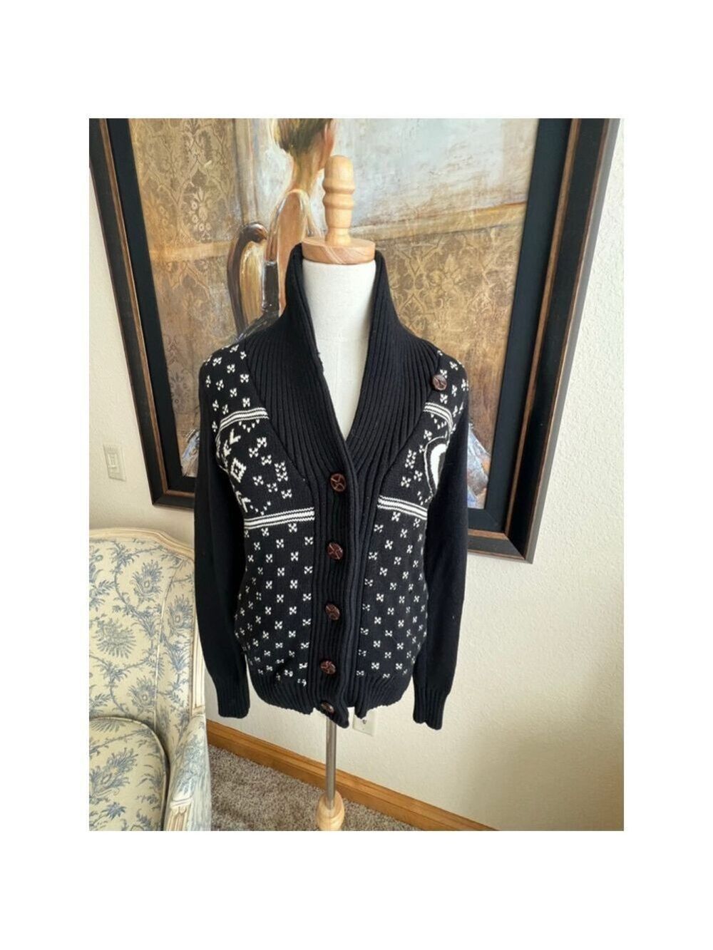 Women's 47 Brand Black & White Green Bay Packers Heavy Knit Cardigan S
